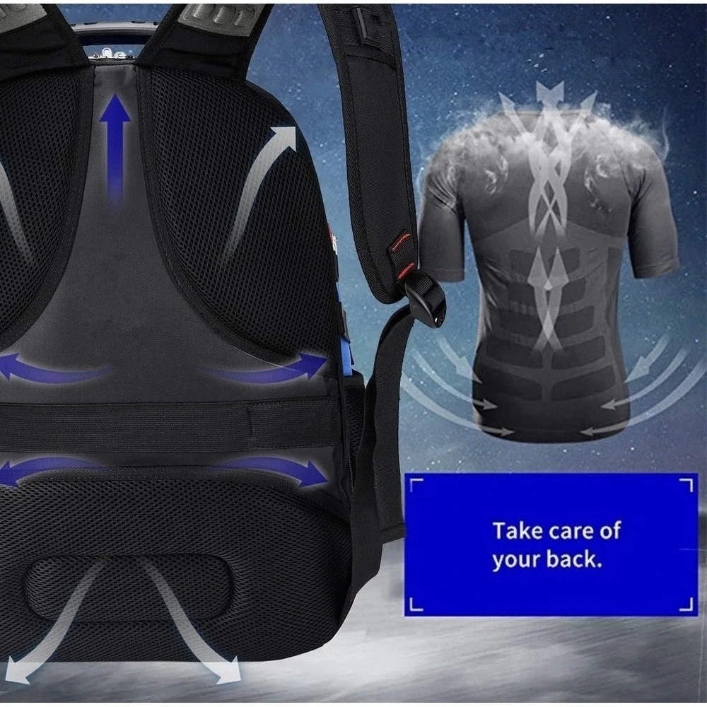 Soldier Knife Laptop Backpack Blue Black Travel School Bag Multi Pocket 18 inch